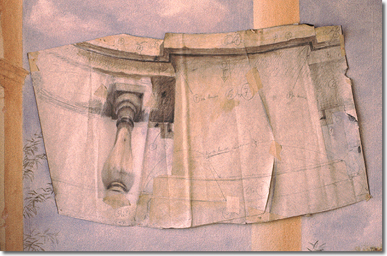 Dessin préparatoire pour la balustrade en anamorphose.