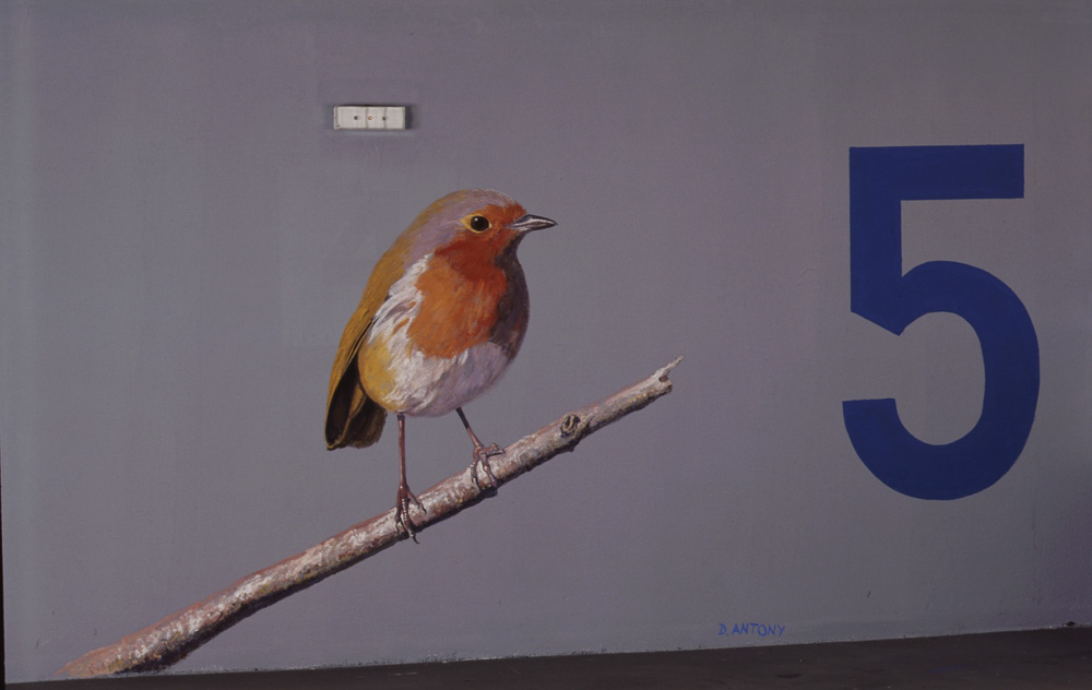 Parc de stationnement Broglie. Rouge-gorge. Série de quatorze peintures murales. Strasbourg.