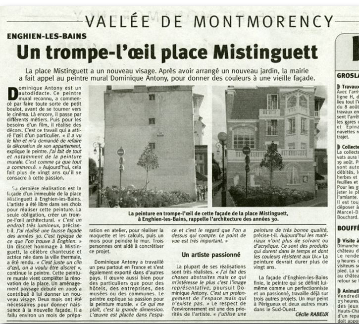 L’Écho Régional. Le trompe-l’oeil de la place Mistinguett à Enghien-les-Bains.